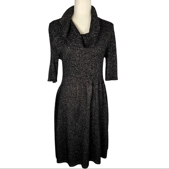 NWT Evan Picone Work The Look Black Gold Metallic Cowl Neck Sweater Dress Large - Picture 1 of 10